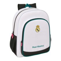 Safta Real Madrid Equipacion 26/27 Mochila - 15L - Adaptable a Carro - Bolsillo Frontal - Portabotellas - Cremallera - Doble Tirador - Asa de Mano - Espalda Acolchada - 32x38x12cm - Color Blanco y Negro