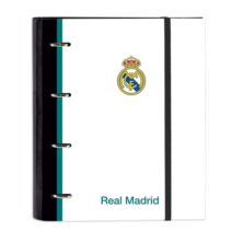 Safta Real Madrid Equipacion 26/27 Carpeta de 4 Anillas de 35mm - Recambio de 100 Hojas A4 - Cuadricula de 5x5mm - 80g/m2 - Separadores Internos - Goma Elastica - 27x32x3.5cm - Color Blanco y Negro