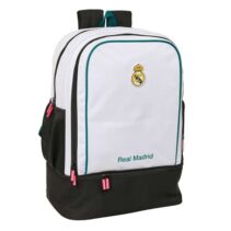 Safta Real Madrid Equipacion 26/27 Mochila - Bolsillo Frontal - Hombreras y Espalda Acolchada - Portabotellas - Cremallera con Doble Tirador - Asa de Mano - 35x50x24cm - Color Blanco y Negro