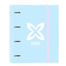 Safta Munich Sky Carpeta de 4 Anillas de 35mm - Recambio de 100 Hojas A4 - Cuadricula de 5x5mm - 80g/m2 - Separadores Internos - Goma Elastica - 27x32x3.5cm - Color Azul Claro