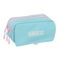Safta Munich Sky Portatodo - 3 Compartimentos con Cremallera - Cinta Trasera Adaptable - Bolsillo Frontal de Rejilla con Velcro - 21.5x10x8cm - Color Azul Pastel