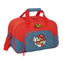 Safta Super Mario Bolsa de Deporte - Bandolera Ajustable - Bolsillo Frontal - Fondo Semirigido Extraible - Cremallera con Doble Tirador - Tacos en la Base - 40x24x23cm - Color Rojo y Azul