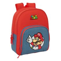 Safta Super Mario Mochila Infantil - Portabotellas - Bolsillo Frontal - Asa de Mano - Adaptable a Carro - Hombreras Acolchadas - 28x34x10cm - Color Rojo y Azul