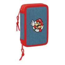 Safta Super Mario Plumier de 2 Pisos - 29 Piezas - Goma - Lapiz - 2 Boligrafos - Sacapuntas - 10 Colores - 14 Rotuladores - 12.5x19.5x4cm - Color Rojo y Azul