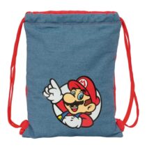 Safta Super Mario Saco Plano - Cierre con Cordones - Bolsillo Interior con Cremallera - 26x34x1cm - Color Rojo y Azul