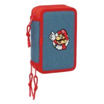 Safta Super Mario Plumier de 3 Pisos - 37 Piezas - Goma - Lapiz - 2 Boligrafos - Sacapuntas - 2 Reglas - 16 Colores - 14 Rotuladores - 12.5x19.5x5.5cm - Color Rojo y Azul
