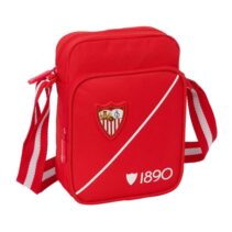Safta Sevilla FC Bolsito con Bandolera Ajustable - Cierre con Cremallera - Compartimento Trasero con Velcro - Bolsillo Frontal - 16x22x6cm - Color Rojo