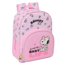 Safta Snoopy Mochila Infantil - Portabotellas - Bolsillo Frontal - Adaptable a Carro - Hombreras Acolchadas - 26x34x11cm - Color Rosa