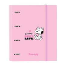 Safta Snoopy Carpeta de 4 Anillas de 35mm - Recambio de 100 Hojas A4 - Cuadricula de 5x5mm - 80g/m2 - Separadores Internos - Goma Elastica - 27x32x3.5cm - Color Rosa