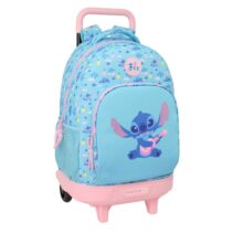 Safta Stitch Waves Mochila con Carro - Extraible - 33L - Portabotellas - Tarjeta de Identificacion Personal - Cremallera con Doble Tirador - Asa - Bolsillo Frontal - 33x45x22cm - Color Azul Claro