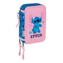 Safta Stitch Lio Plumier de 3 Pisos - 37 Piezas - Goma - Lapiz - 2 Boligrafos - Sacapuntas - 2 Reglas - 16 Colores - 14 Rotuladores - 12.5x19.5x5.5cm - Color Rosa