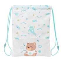 Safta Real Madrid Preescolar Saco Plano Infantil - Cierre Mediante Cordones - Bolsillo Interior con Cremallera - Seguridad Antiestrangulamiento - 26x34x1cm - Color Blanco