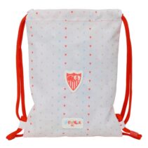 Safta Sevilla FC Preescolar Saco Plano - Cierre con Cordones - Bolsillo Interior con Cremallera - 26x34x1cm - Color Blanco y Rojo