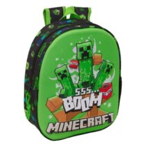 Safta Minecraft Boom Mochila 3D - Portabotellas - Hombreras Acolchadas - Asa de Mano Superior - 27x33x10cm - Color Verde y Negro