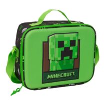 Safta Minecraft Bolsa Isotermica Porta Alimentos - Frontal 3D - Cremallera - Bandolera Ajustable - Asa de Mano - 25x19.5x9cm - Color Verde y Negro