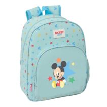 Safta Mickey Mouse Baby Mochila Infantil - Portabotellas - Bolsillo Frontal - Asa de Mano - Adaptable a Carro - Hombreras Acolchadas - 28x34x10cm - Color Azul Pastel