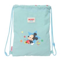 Safta Mickey Mouse Baby Saco Plano - Cierre con Cordones - Bolsillo Interior con Cremallera - 26x34x1cm - Color Azul Pastel