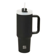 Safta Vaso con Asa Termico - Capacidad 1.2L - Pajita - Base Antideslizante - Acero Inoxidable - Doble Pared - 12h Caliente - 24h Frio - 10x26.5cm - Color Negro