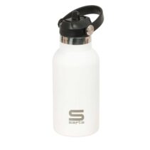 Safta Botella Isotermica Infantil - Capacidad 350ml - Tapon Roscado con Valvula - Base de Silicona - Asa Superior - Acero Inoxidable - 12h Caliente - 24h Frio - 19.5x7.3cm - Color Blanco