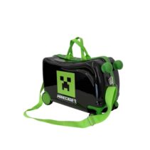 Safta Minecraft Maleta Trolley Infantil - Reposapies - Bandolera Ajustable - Asas de Mano - Tiradores con Ranura para Candado - Interior Forrado - 44x27x21cm - Color Negro y Verde