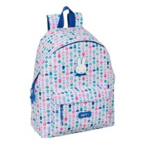 Safta Miffy Bunny Mochila - Bolsillo Frontal - Espalda Acolchada - Hombreras Ergonomicas - Cremallera con Doble Tirador - Asa de Mano - 33x42x15cm - Color Blanco y Azul