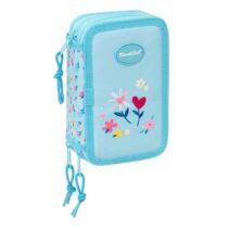 Safta Blackfit8 Petalos Plumier de 3 Pisos - 37 Piezas - Goma - Lapiz - 2 Boligrafos - Sacapuntas - 2 Reglas - 16 Colores - 14 Rotuladores - 12.5x19.5x5.5cm - Color Azul Claro