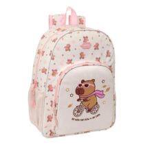 Safta Capibara Mochila - Adaptable a Carro - Bolsillo Frontal - Portabotellas - Cremallera con Doble Tirador - Asa de Mano - Hombreras y Espalda Acolchada - 33x42x14cm - Color Rosa Pastel