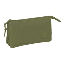Safta Basic Portatodo - 3 Compartimentos con Cremallera - Bolsillo Interior Central - 22x12x3cm - Color Verde