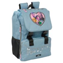 Safta K-Pop Demon Hunters Huntr/X Mochila Extensible - Solapa - Cierre con Cordon - Portabotellas - Bolsillo Frontal - Detalles Reflectantes - Rejilla Antisudor - 18.5x41x15cm - Color Azul Claro