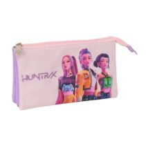 Safta K-Pop Demon Hunters Iconic Portatodo - 3 Compartimentos con Cremallera - Bolsillo Interior Central - 22x12x3cm - Color Lavanda