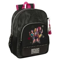 Safta K-Pop Demon Hunters Energy Mochila - Adaptable a Carro - Bolsillo Frontal - Portabotellas - Cremallera con Doble Tirador - Asa de Mano - Espalda Acolchada - 33x42x14cm - Color Negro y Rosa