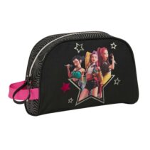 Safta K-Pop Demon Hunters Energy Neceser - Adaptable a Carro - Asa de Mano Lateral - Bolsillo Interior con Cremallera - 28x18x10cm - Color Negro y Rosa