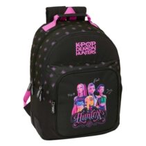 Safta K-Pop Demon Hunters Mochila - Adaptable a Carro - Bolsillo Frontal - Portabotellas - Cremallera con Doble Tirador - Asa de Mano - Hombreras y Espalda Acolchada - 32x42x15cm - Color Negro y Rosa
