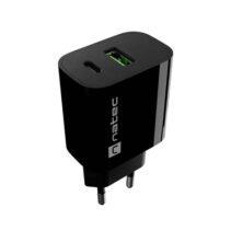 Natec Ribera Cargador de Pared 20W - 1xUSB-A + 1xUSB-C - Carga Rapida - 2 Dispositivos Simultaneos - Color Negro