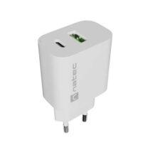 Natec Ribera Cargador de Pared 20W - 1xUSB-A + 1xUSB-C - Carga Rapida - 2 Dispositivos Simultaneos - Color Blanco