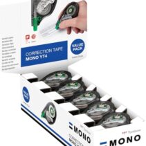 Tombow Mono YT Expositor con 20 Cintas Correctoras - 4.2mm x 10m - PET Resistente al Desgarro - Secado Inmediato - Color Transparente