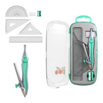 ErichKrause Pastel Bloom Pack Escolar de Dibujo - Compas - Regla de 15cm - Escuadra - Cartabon - Transportador de Angulos - Goma de Borrar - Sacapuntas - Estuche de Transporte - Color Verde