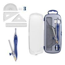 ErichKrause Classic Pack Escolar de Dibujo - Compas - Regla de 15cm - Escuadra - Cartabon - Transportador de Angulos - Goma de Borrar - Sacapuntas - Estuche de Transporte - Color Azul