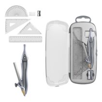 ErichKrause Classic Pack Escolar de Dibujo - Compas - Regla de 15cm - Escuadra - Cartabon - Transportador de Angulos - Goma de Borrar - Sacapuntas - Estuche de Transporte - Color Gris