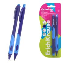 ErichKrause Pack de Boligrafo Retractil y Portaminas - Punta de 0.5mm - Mina de 2mm HB - Zona de Agarre Triangular - Capuchon Ventilado - Color Azul