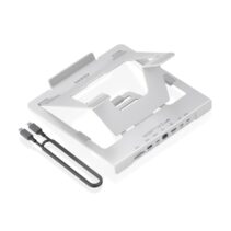 Aisens ASUC-7P045-GR Soporte para Portatil hasta 16" - Regulable en Altura - Antideslizante - Plegable - USB-C Docking 7 en 1 - Color Gris