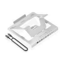 Aisens ASUC-7P046-GR Soporte para Portatil hasta 16" - Regulable en Altura - Antideslizante - Plegable - USB-C Docking 7 en 1 - Color Gris