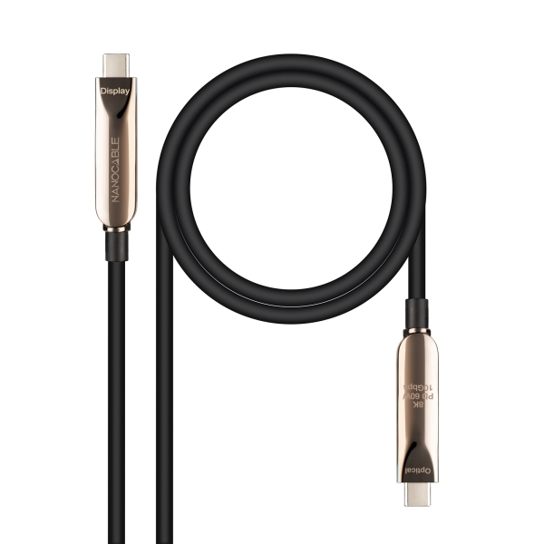 Nanocable Cable USB-C 3.2 Gen2x1 AOC - 60W 3A PD 10Gbps 8K@60Hz - 10m - Color Negro