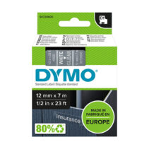 Dymo LM D1 45020 Cinta de Etiquetas Original para Rotuladora - Texto Blanco sobre Fondo Transparente - Ancho 12mm x Largo 7m