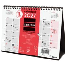 Finocam Neutro Calendario de Sobremesa - Anual 2027 - Mes Vista - Formato S - 210x150mm - Espiral Doble - Papel de 120g/m2 - Espacio para Escribir - Color Rojo y Blanco
