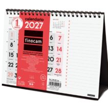 Finocam Neutro Calendario de Sobremesa - Anual 2027 - Mes Vista - Formato S - 210x150mm - Espiral Doble - Papel de 120g/m2 - Numeros Grandes - Color Rojo y Blanco
