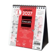 Finocam Neutro Calendario de Sobremesa en Catalan - Anual 2027 - Mes Vista - Formato XS - 140x150mm - Espiral Doble - Papel de 120g/m2 - Espacio para Escribir - Color Rojo y Blanco