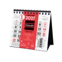 Finocam Neutro Calendario de Sobremesa en Catalan - Anual 2027 - Mes Vista - Formato XXS - 110x100mm - Espiral Doble - Papel de 120g/m2 - Numeros Grandes - Color Rojo y Blanco