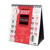 Finocam Neutro Calendario de Sobremesa en Catalan - Anual 2027 - Mes Vista - Formato XS - 140x150mm - Espiral Doble - Papel de 120g/m2 - Numeros Grandes - Color Rojo y Blanco