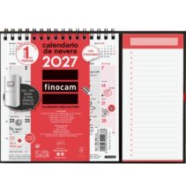 Finocam Neutro Calendario con Iman - Anual 2027 - Mes Vista - Formato XS - 140x150mm - Base 220x160mm - Espiral Doble - Papel de 120g/m2 - Espacio para Escribir - Color Rojo y Blanco